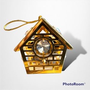Crystal BIRDHOUSE Vintage 24K Gold Plated Christmas Ornament